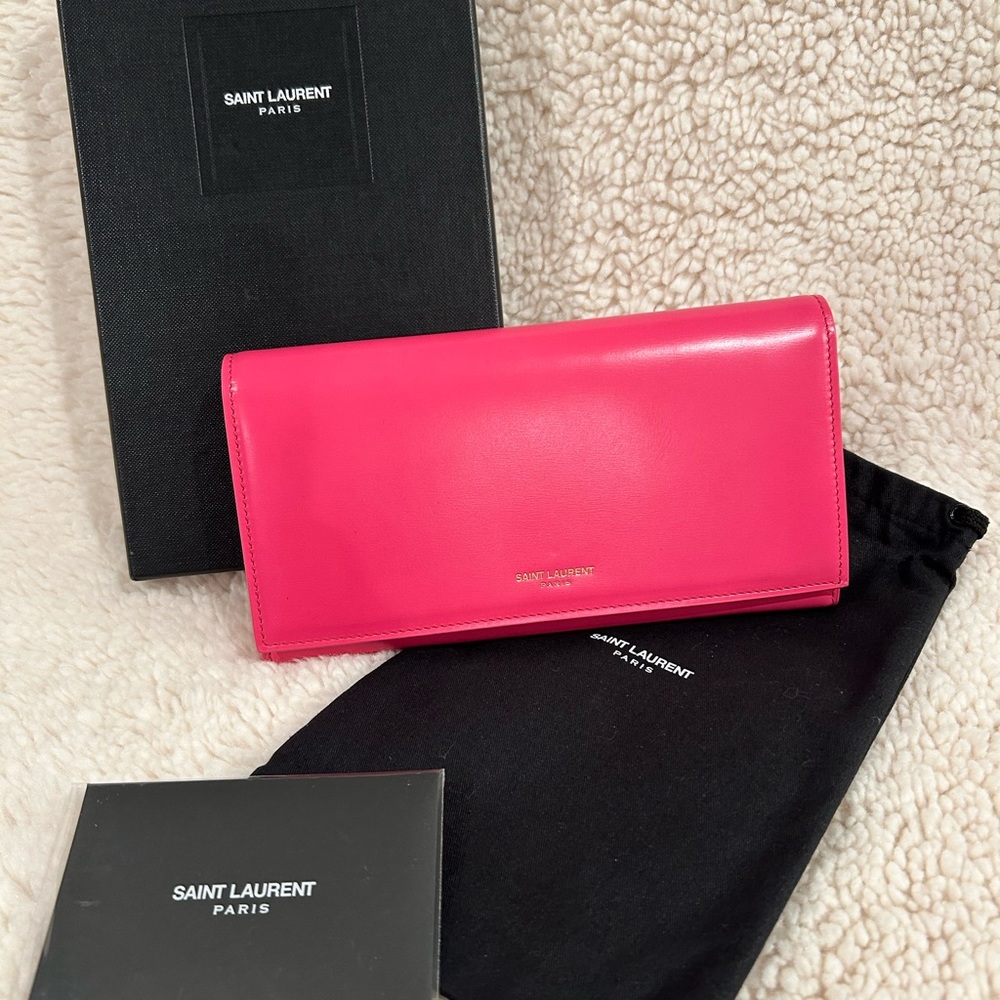 YSL Continental Leather Wallet in Pink